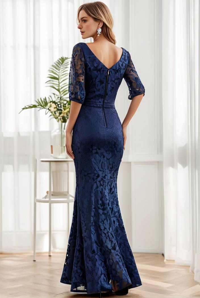 3 4 sleeve bodycon plunging back sequin evening dress 118749