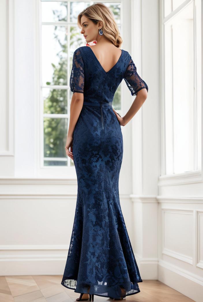 3 4 sleeve bodycon plunging back sequin evening dress 118752
