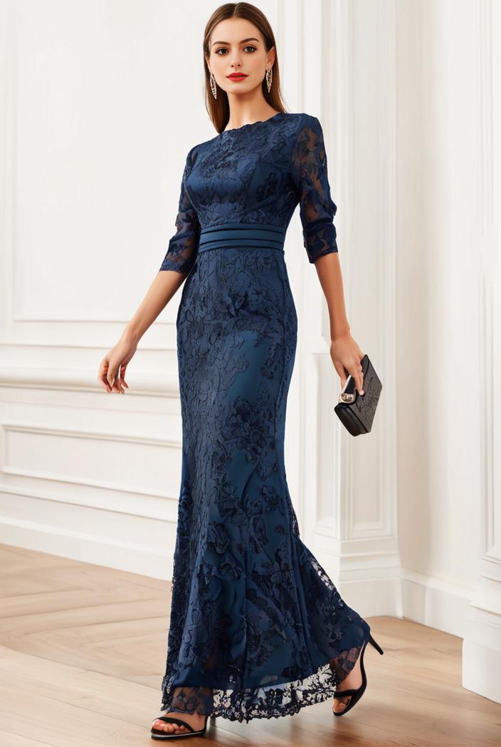 3 4 sleeve bodycon plunging back sequin evening dress 108170