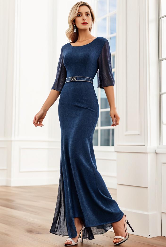 3 4 sleeve bodycon plunging back sequin evening dress 108171