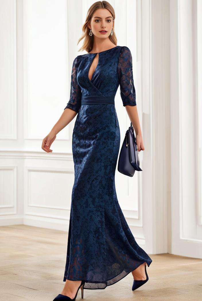 3 4 sleeve bodycon plunging back sequin evening dress 108172