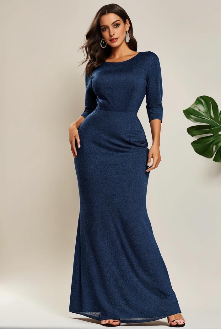 3 4 sleeve bodycon plunging back sequin evening dress 108175