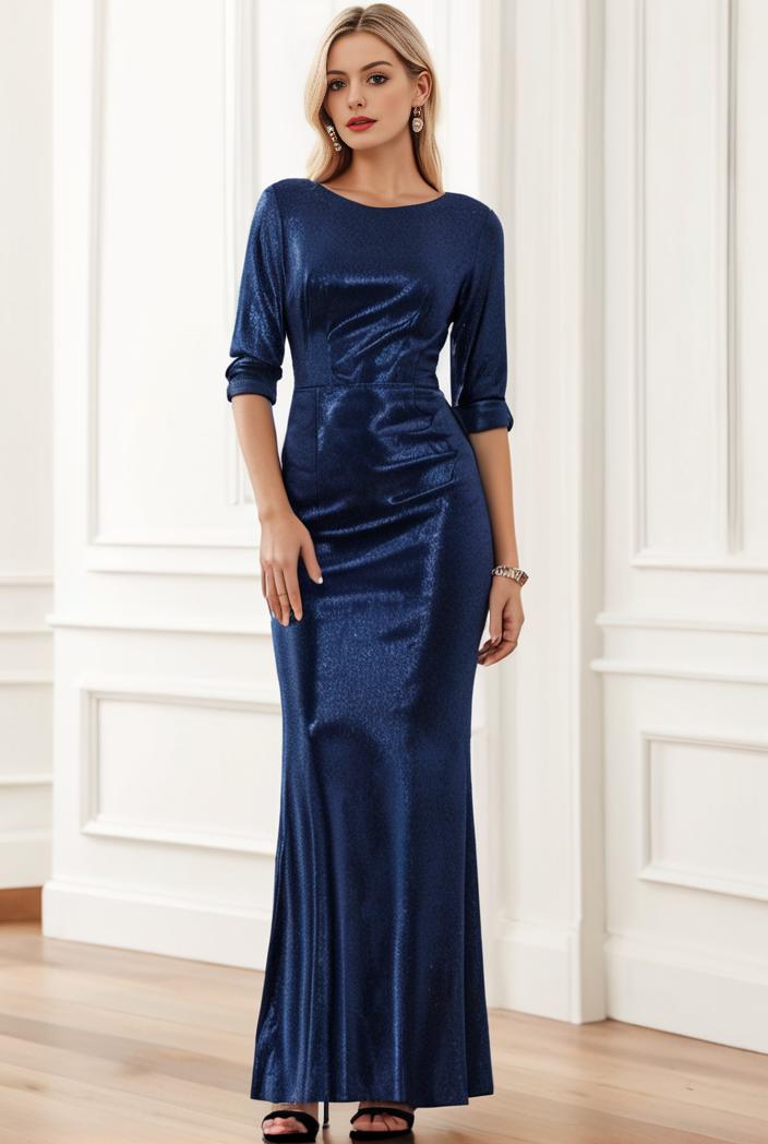 3 4 sleeve bodycon plunging back sequin evening dress 108195