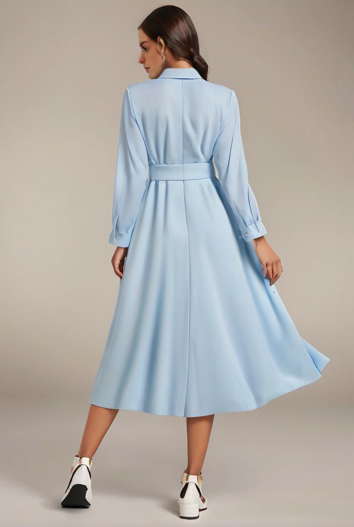 chiffon v neck long sleeves elastic band midi wedding guest dress 119092