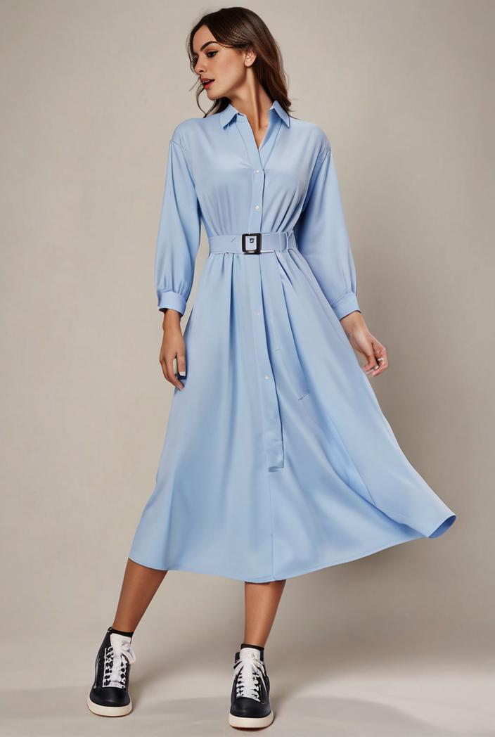chiffon v neck long sleeves elastic band midi wedding guest dress 119093