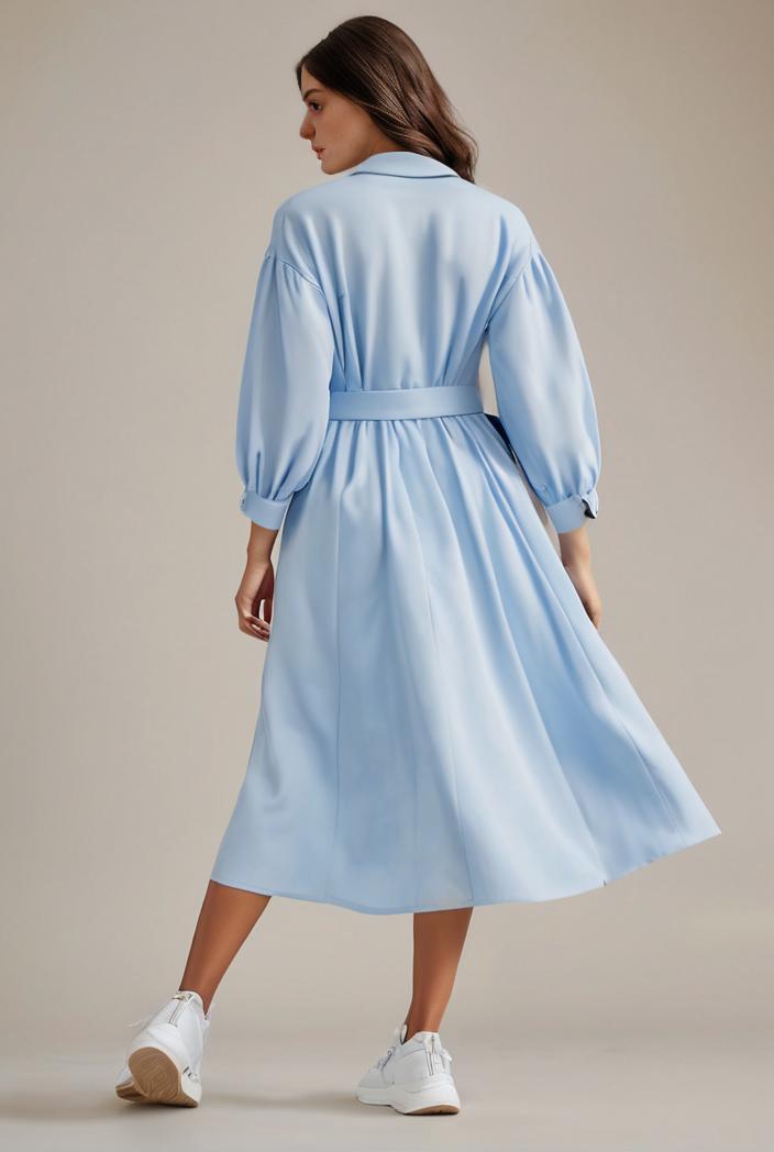 chiffon v neck long sleeves elastic band midi wedding guest dress 119096