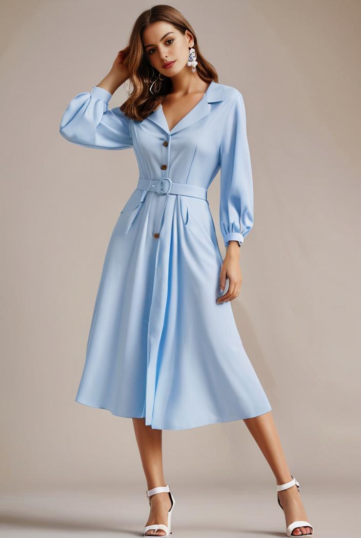 chiffon v neck long sleeves elastic band midi wedding guest dress 119120