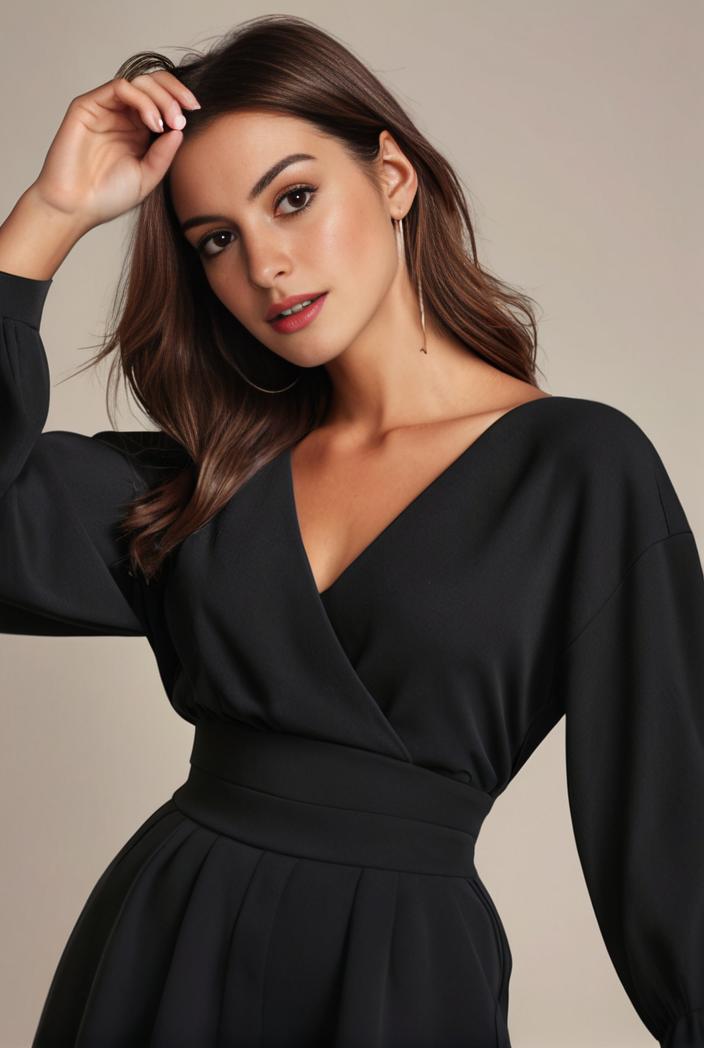 chiffon v neck long sleeves elastic band midi wedding guest dress 119140