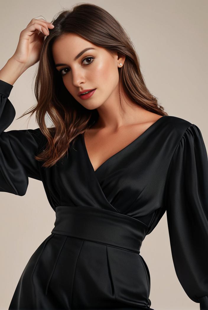 chiffon v neck long sleeves elastic band midi wedding guest dress 119141