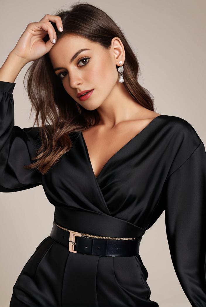 chiffon v neck long sleeves elastic band midi wedding guest dress 119143
