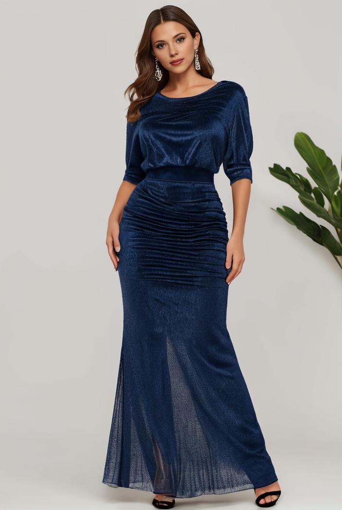 3 4 sleeve bodycon plunging back sequin evening dress 149239