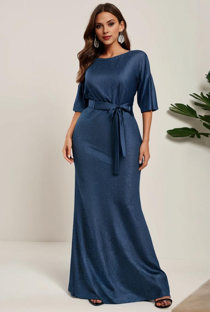 3 4 sleeve bodycon plunging back sequin evening dress 149240