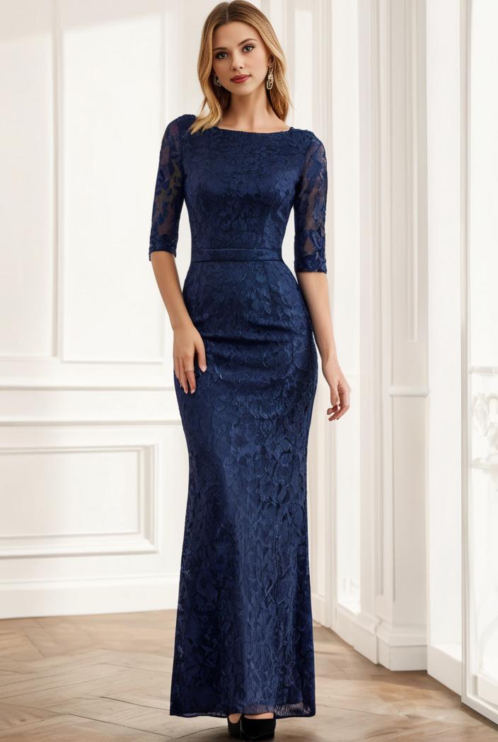 3 4 sleeve bodycon plunging back sequin evening dress 149259
