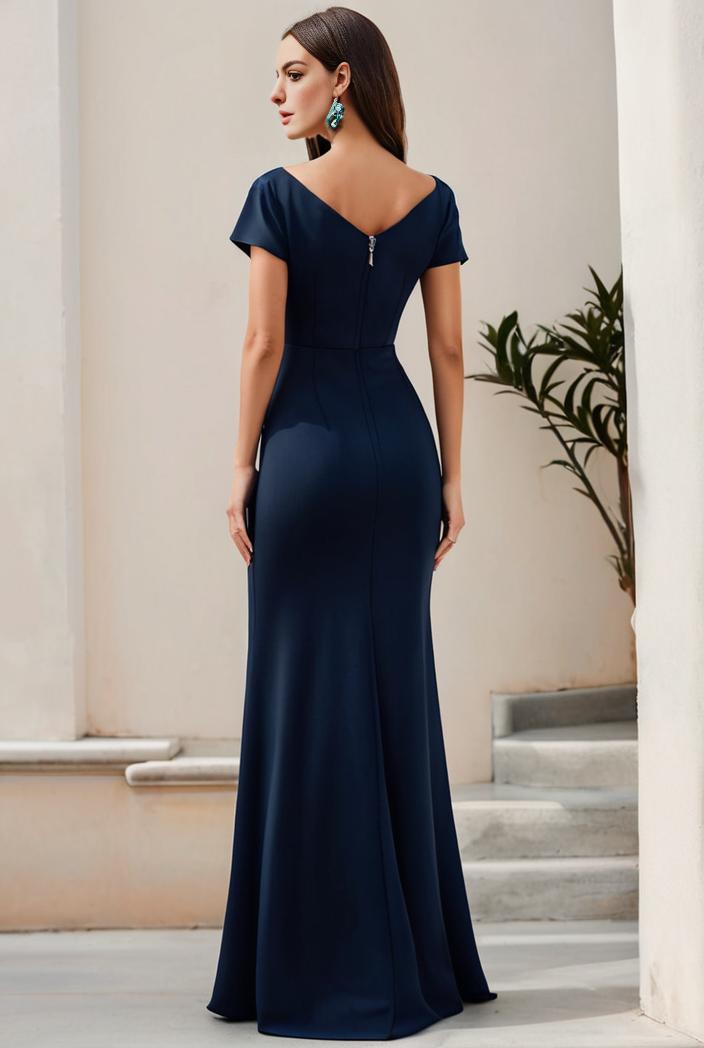 deep v neck sequin short sleeve high side front slit mother of the bride dress 120408