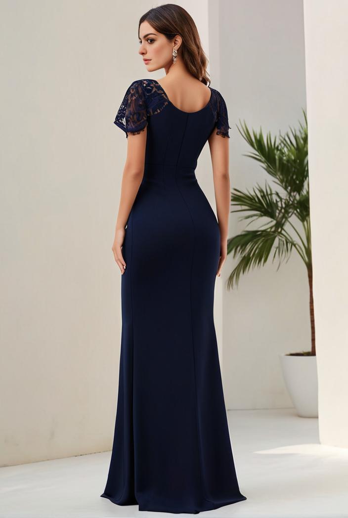 deep v neck sequin short sleeve high side front slit mother of the bride dress 120411