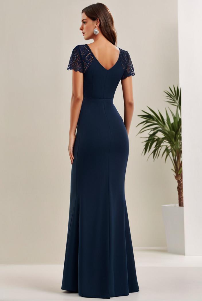 deep v neck sequin short sleeve high side front slit mother of the bride dress 120410