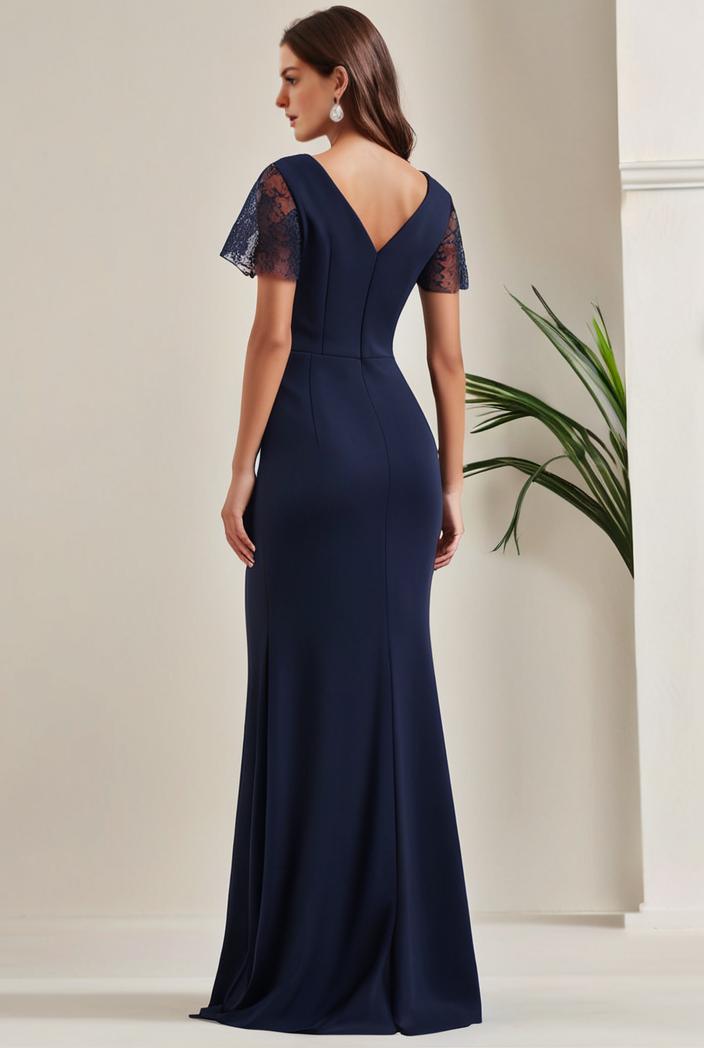 deep v neck sequin short sleeve high side front slit mother of the bride dress 120413