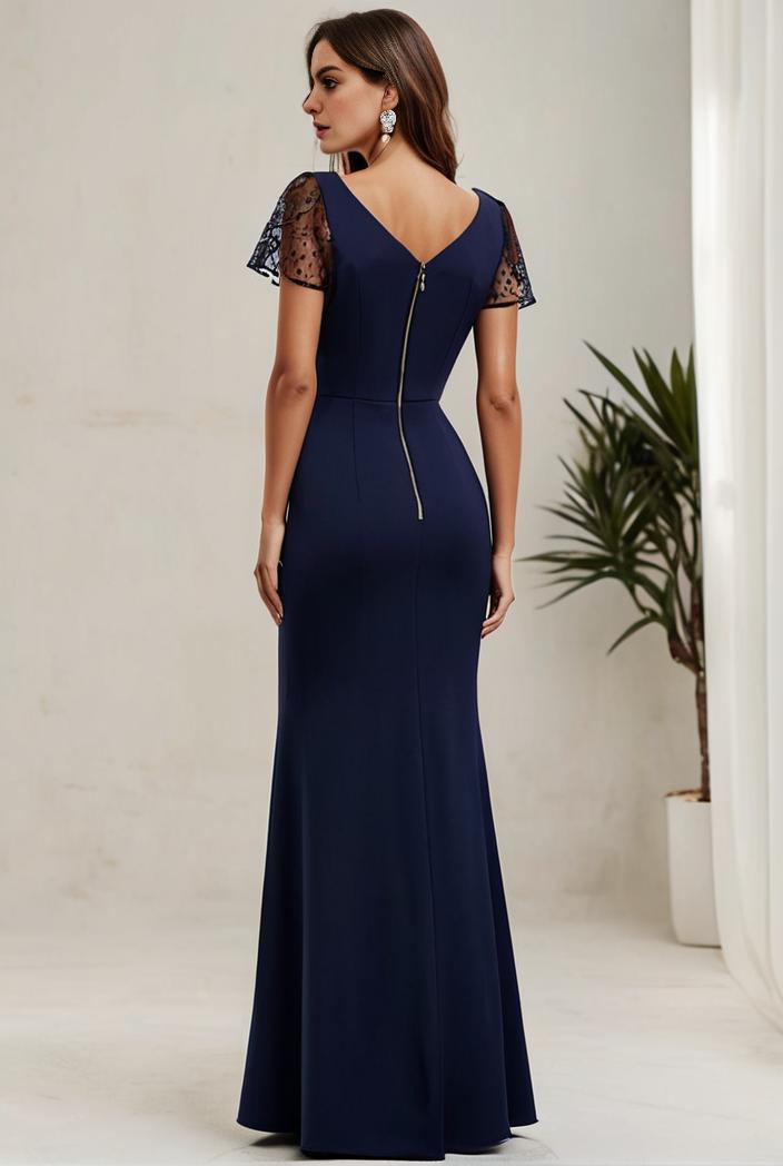 deep v neck sequin short sleeve high side front slit mother of the bride dress 120414