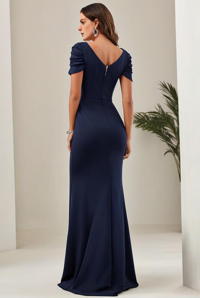 deep v neck sequin short sleeve high side front slit mother of the bride dress 120412