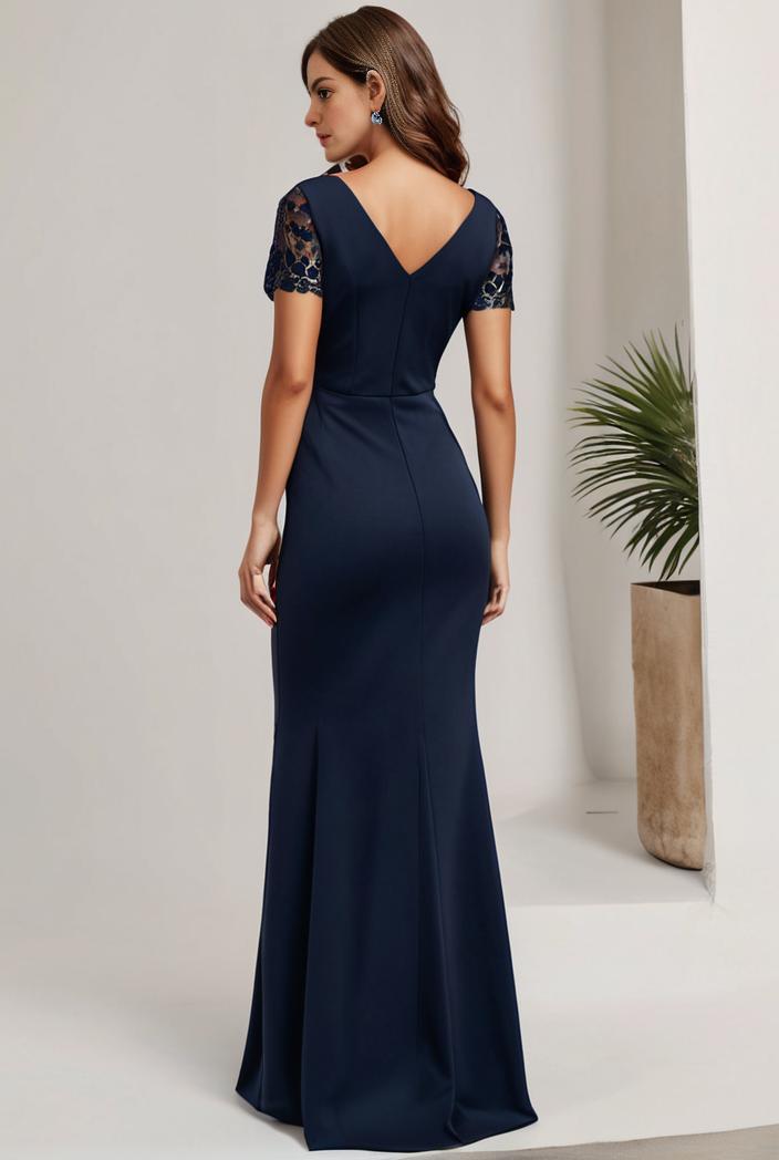deep v neck sequin short sleeve high side front slit mother of the bride dress 120416