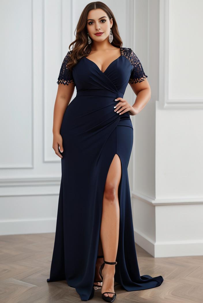 deep v neck sequin short sleeve high side front slit mother of the bride dress 120424