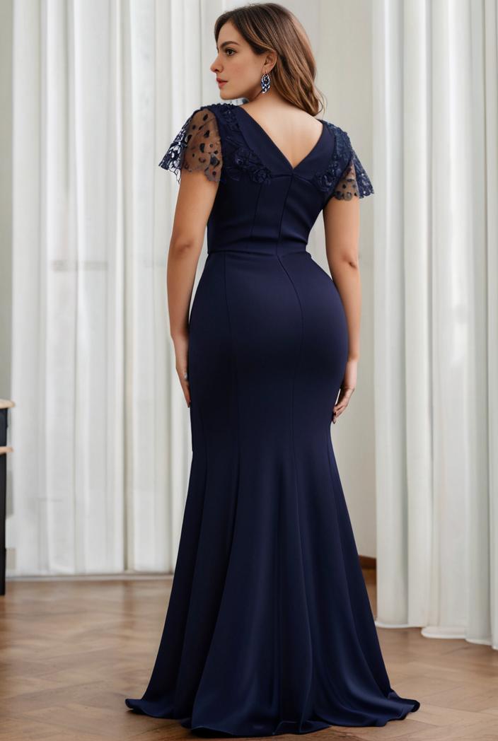 deep v neck sequin short sleeve high side front slit mother of the bride dress 120431