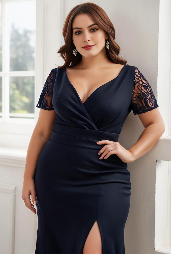 deep v neck sequin short sleeve high side front slit mother of the bride dress 120433