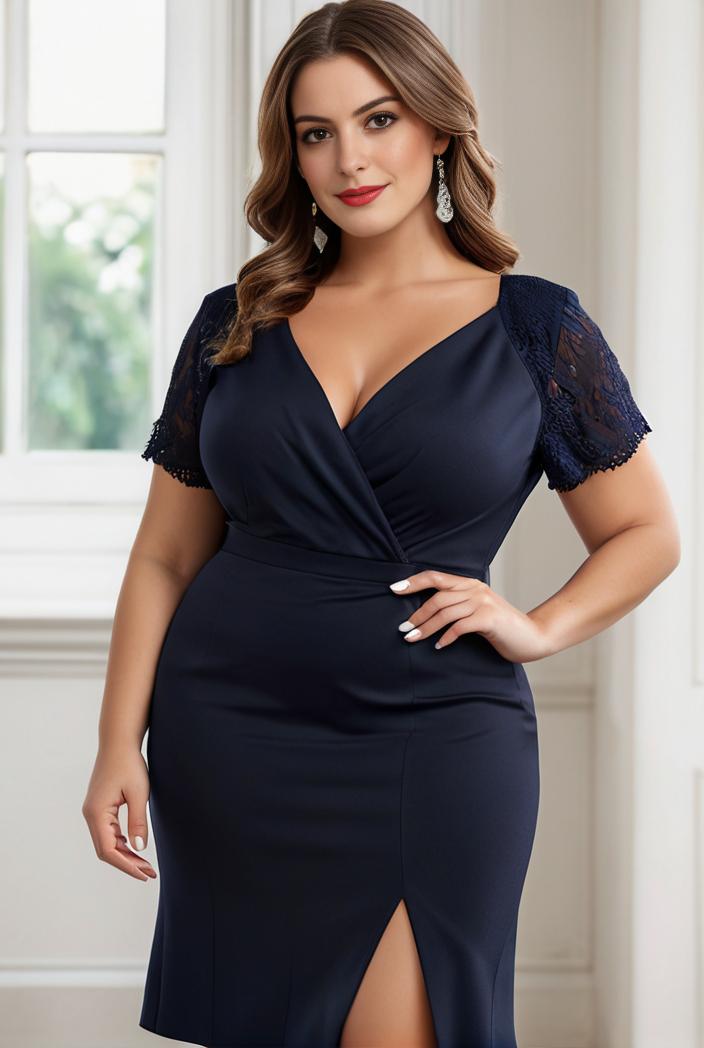 deep v neck sequin short sleeve high side front slit mother of the bride dress 120441
