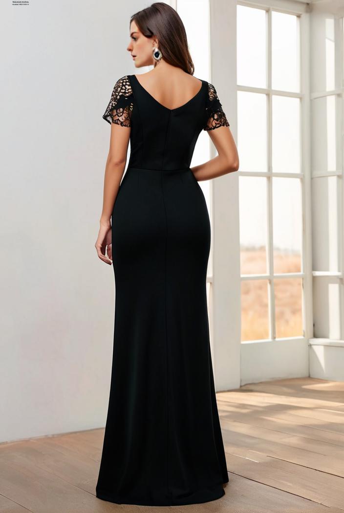 deep v neck sequin short sleeve high side front slit mother of the bride dress 120456