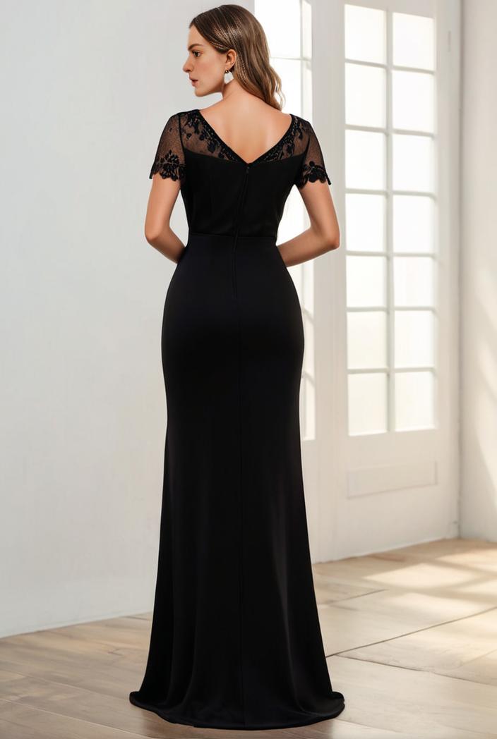 deep v neck sequin short sleeve high side front slit mother of the bride dress 120457