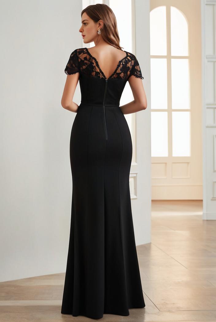 deep v neck sequin short sleeve high side front slit mother of the bride dress 120460