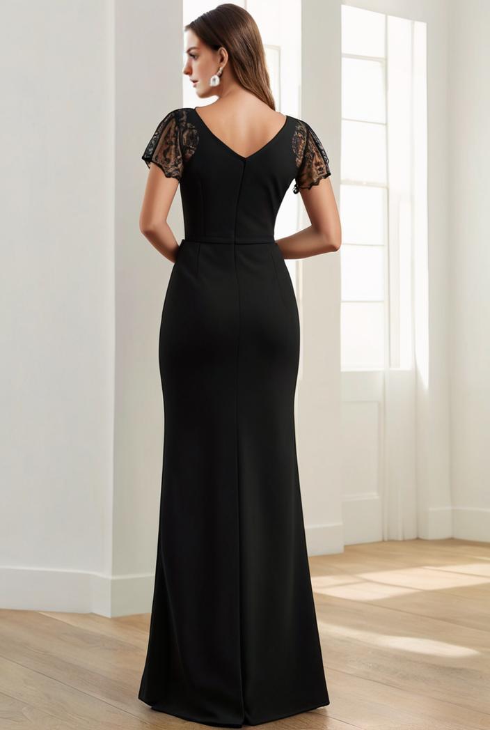deep v neck sequin short sleeve high side front slit mother of the bride dress 120463