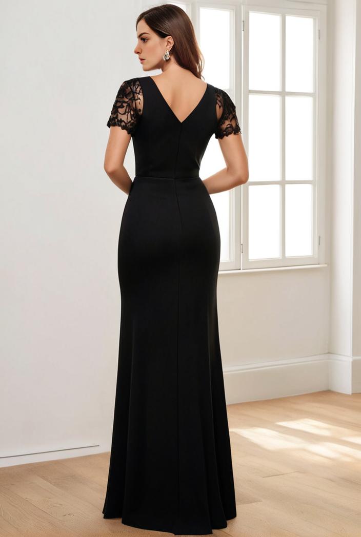 deep v neck sequin short sleeve high side front slit mother of the bride dress 120462