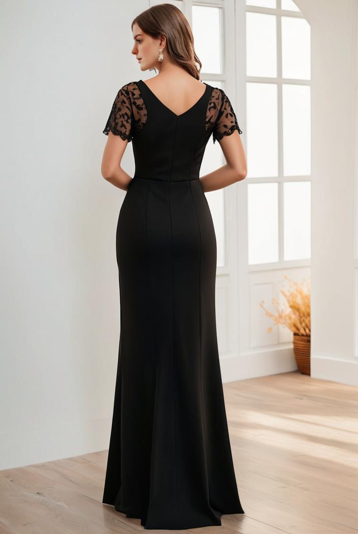 deep v neck sequin short sleeve high side front slit mother of the bride dress 120465