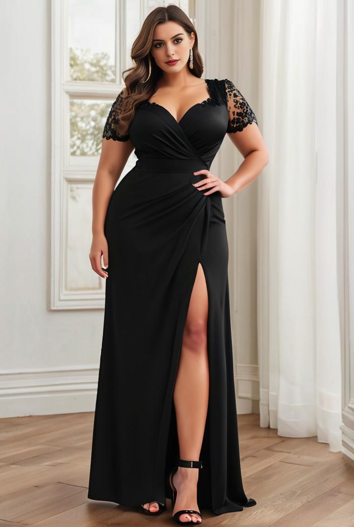 deep v neck sequin short sleeve high side front slit mother of the bride dress 120467