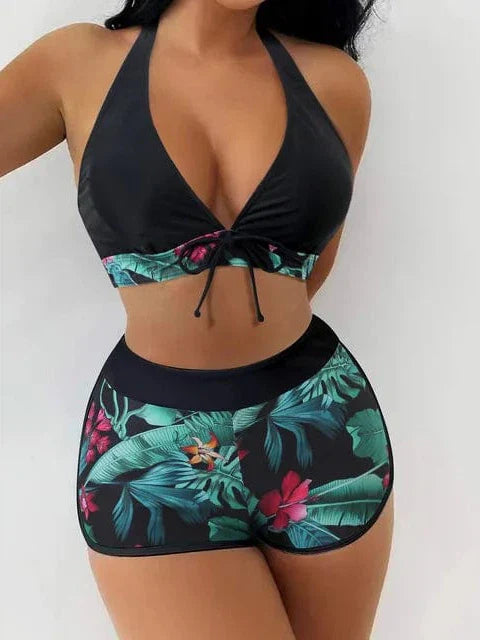 New Women's Bikini Sexy Split High Waist Swimsuit Lace Printed Solid Color Swimwear Women Bathing Suit