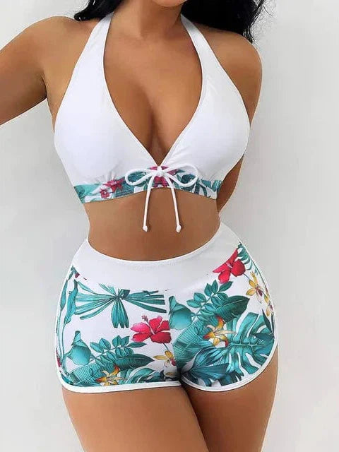 New Women's Bikini Sexy Split High Waist Swimsuit Lace Printed Solid Color Swimwear Women Bathing Suit