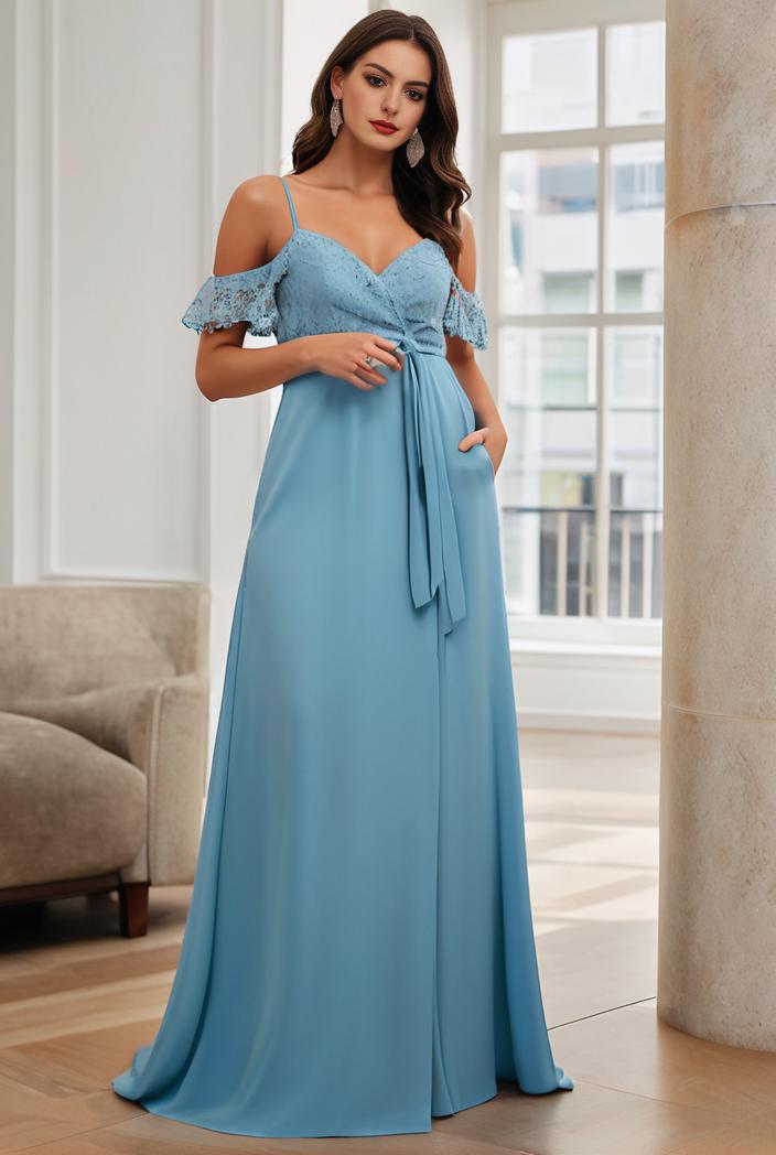 off shoulder spaghetti strap a line maternity dress 125580