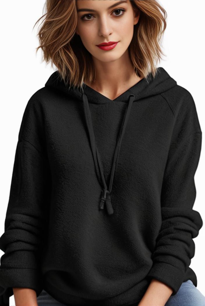 plus size casual hoodie women s plus solid ribbed long sleeve slight stretch hoodie drawstring sweatshirt 126884
