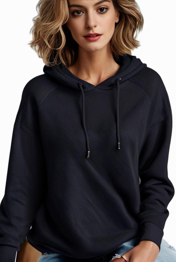 plus size casual hoodie women s plus solid ribbed long sleeve slight stretch hoodie drawstring sweatshirt 126886