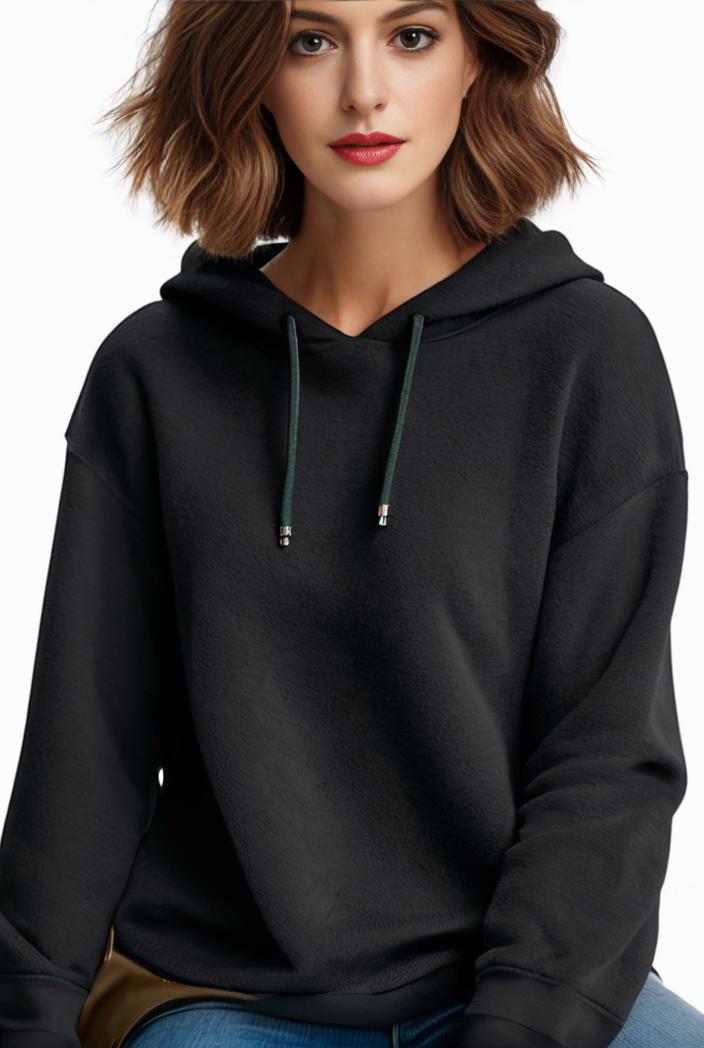 plus size casual hoodie women s plus solid ribbed long sleeve slight stretch hoodie drawstring sweatshirt 126889