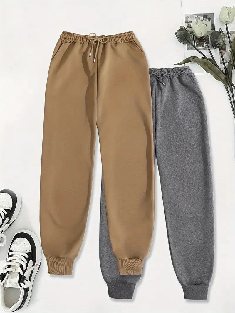 Versatile Solid Drawstring High Waisted Sweatpants Set for Women