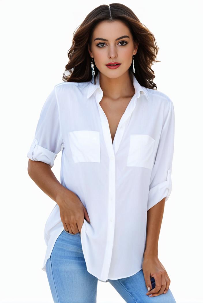 plus size formal shirt women s plus plain long sleeve turn down collar button up workwear shirt 127509