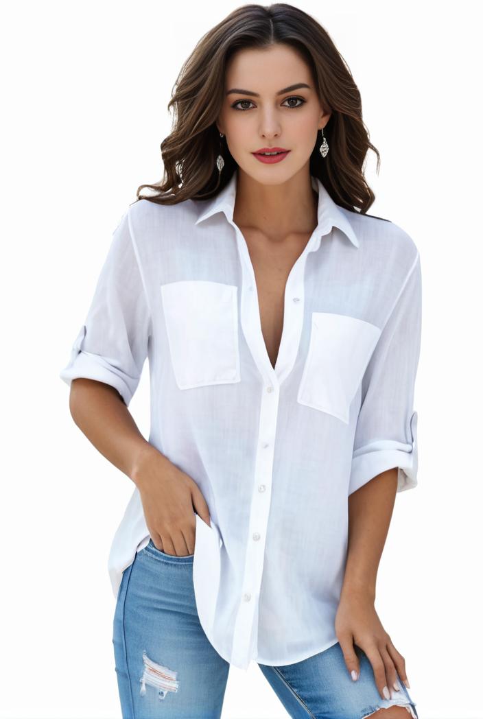 plus size formal shirt women s plus plain long sleeve turn down collar button up workwear shirt 127513