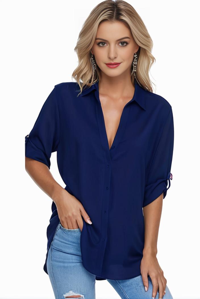 plus size formal shirt women s plus plain long sleeve turn down collar button up workwear shirt 127524
