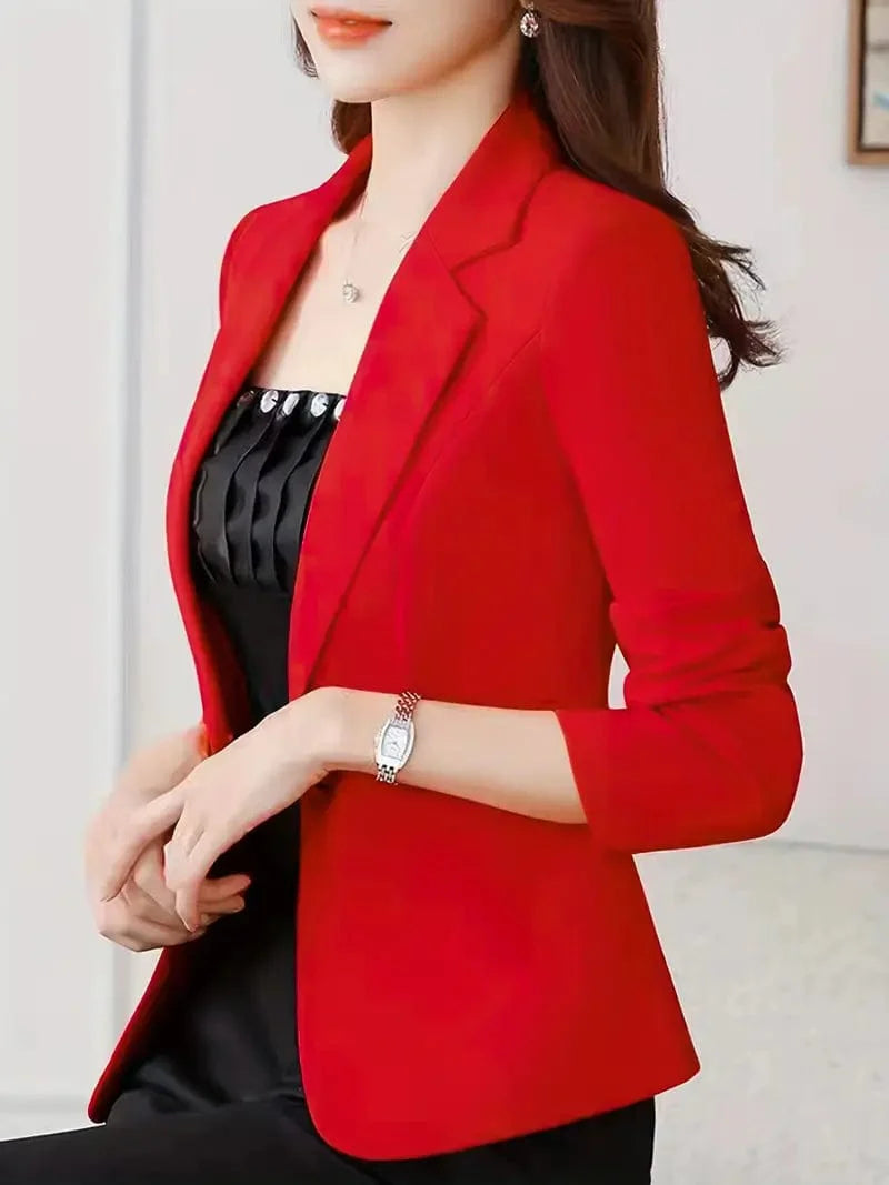 Sophisticated Single Button Long Sleeve Blazer for Office Wear, Women's Work Attire