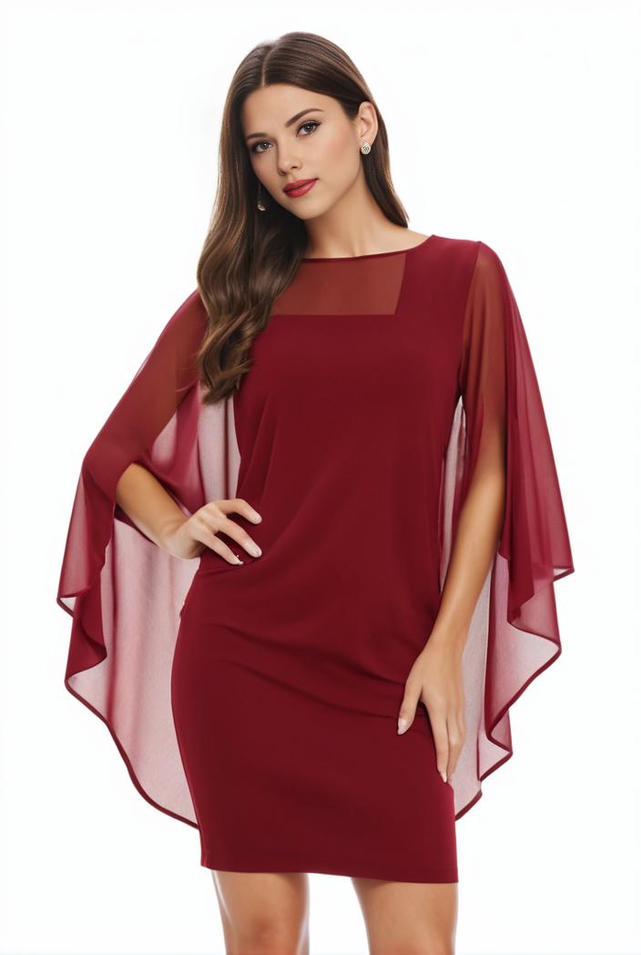 plus size solid round neck 3 4 sleeve cape midi dress women s plus elegant slight stretch cape midi dress 110031