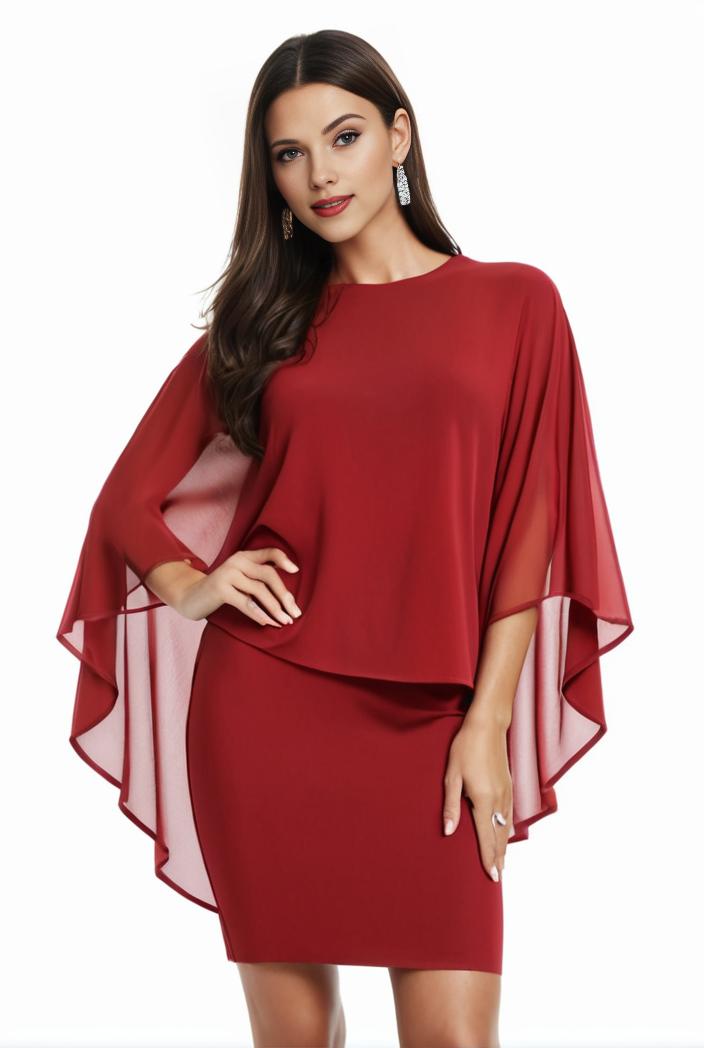 plus size solid round neck 3 4 sleeve cape midi dress women s plus elegant slight stretch cape midi dress 110036