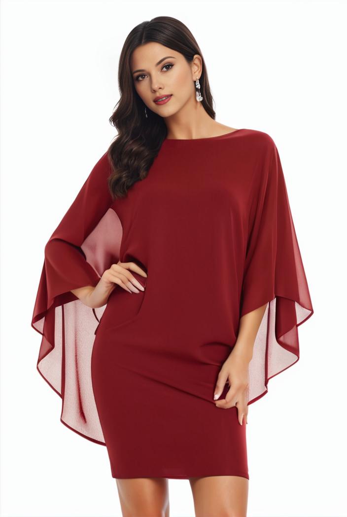plus size solid round neck 3 4 sleeve cape midi dress women s plus elegant slight stretch cape midi dress 110037