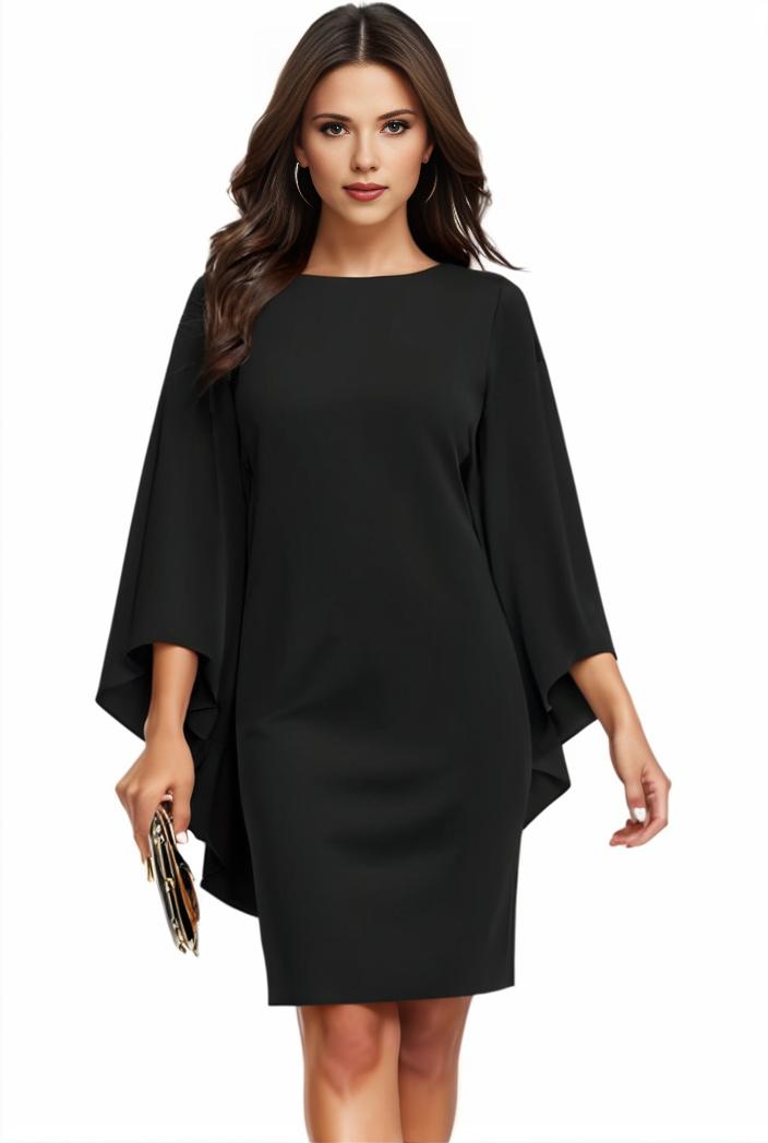 plus size solid round neck 3 4 sleeve cape midi dress women s plus elegant slight stretch cape midi dress 110045
